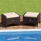 Costway 2 Pieces Outdoor Patio PE Wicker Ottomans with Removable Cushions Footstools Beige/Navy